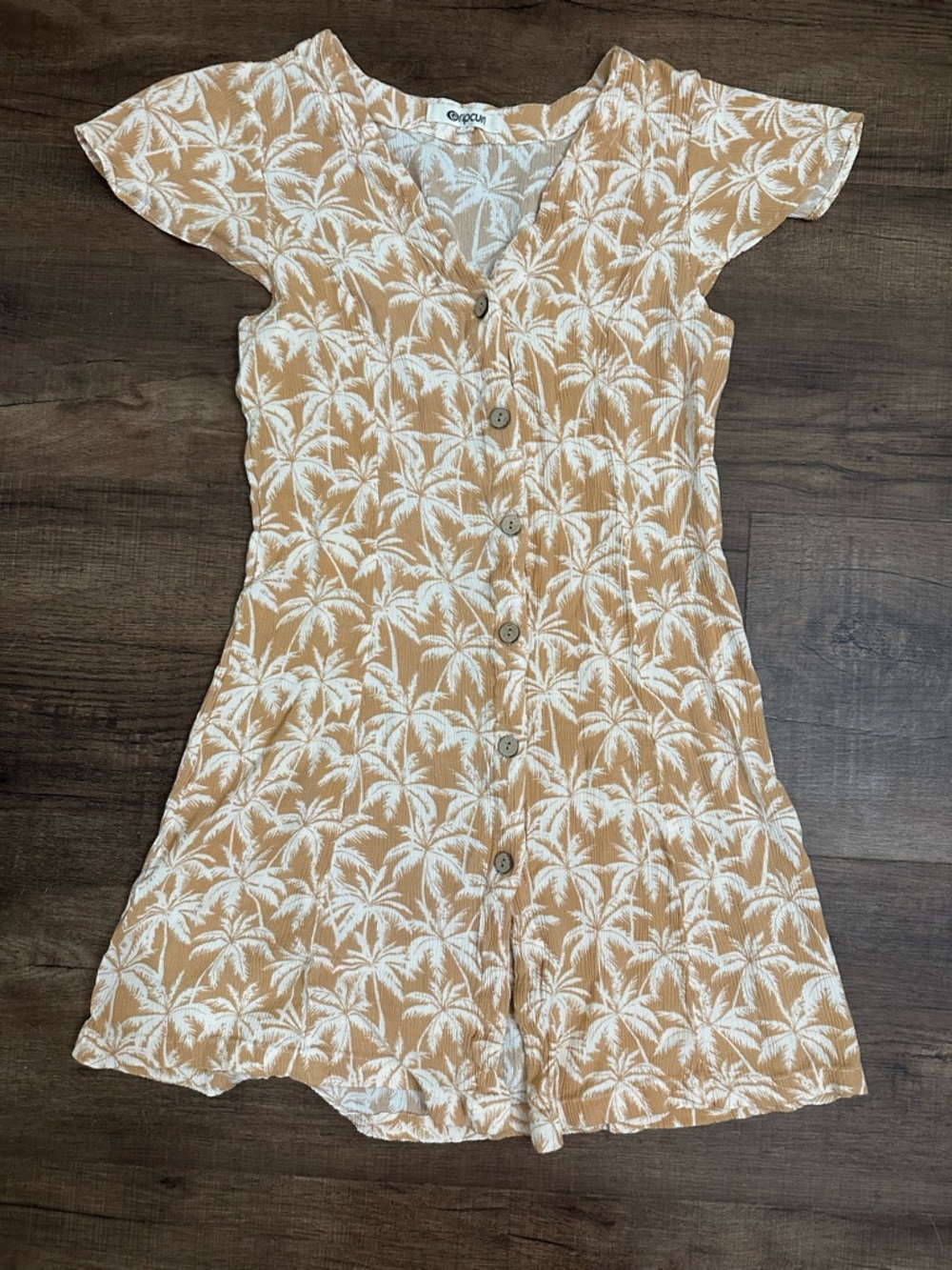 Tropical Print Button-Front dress in Beige & White